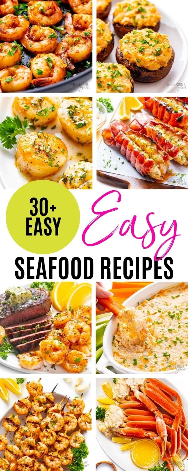 Easy seafood recipes collage pin.