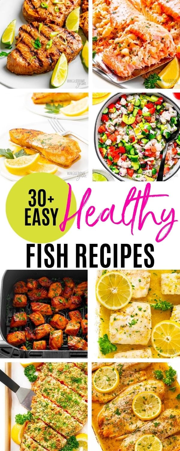 Healthy fish recipes collage pin.