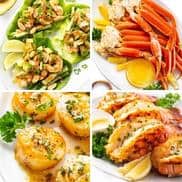 Seafood recipes collage.