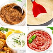 Keto sauces and seasonings collage.