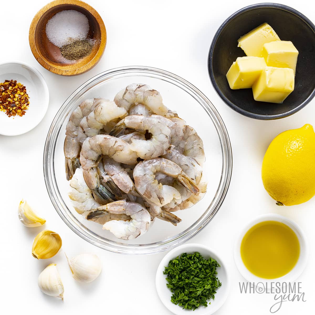 Lemon garlic butter shrimp ingredients.