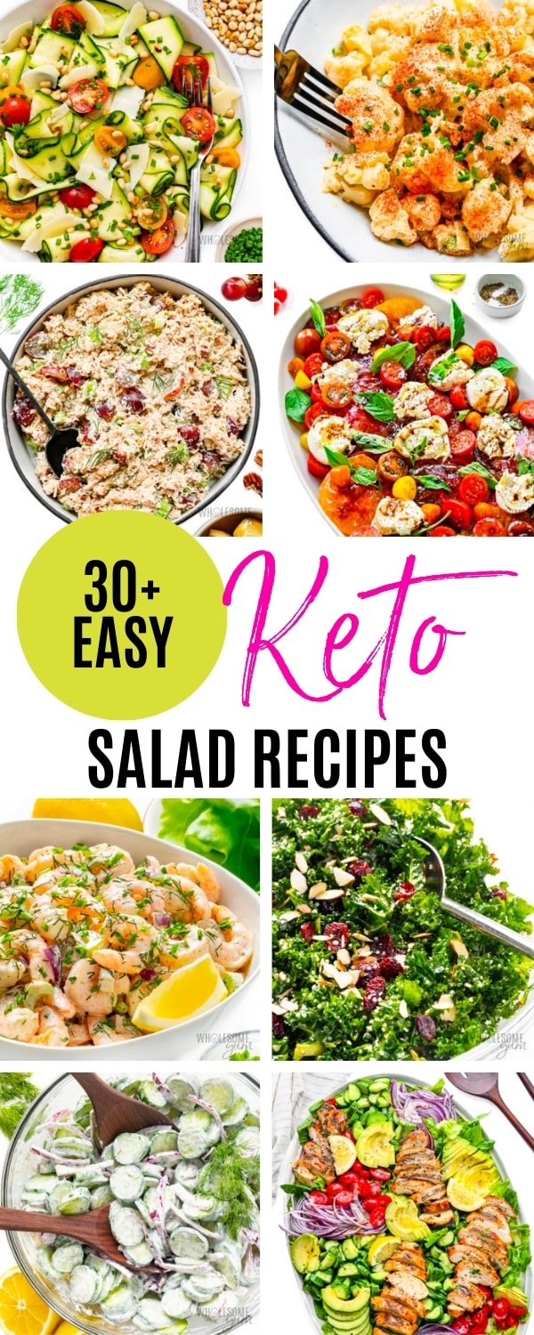 Low carb keto salad recipes collage.