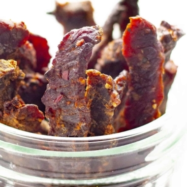 The best beef jerky close up.