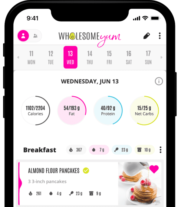 Wholesome Yum app with keto meal plan.