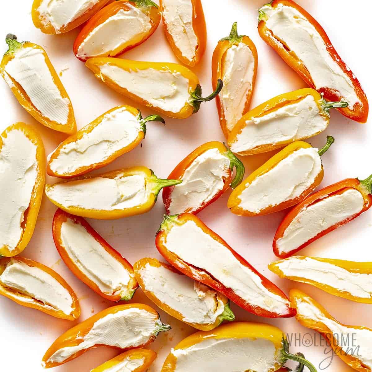 Peppers filled with cream cheese.