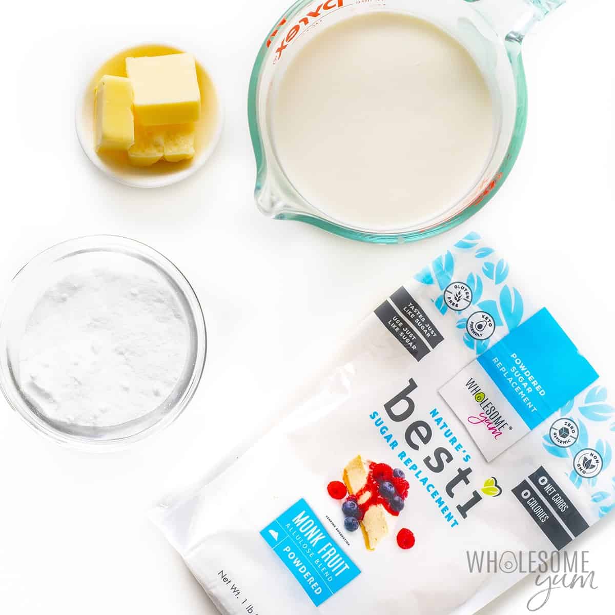 Ingredients to make sugar-free condensed milk.
