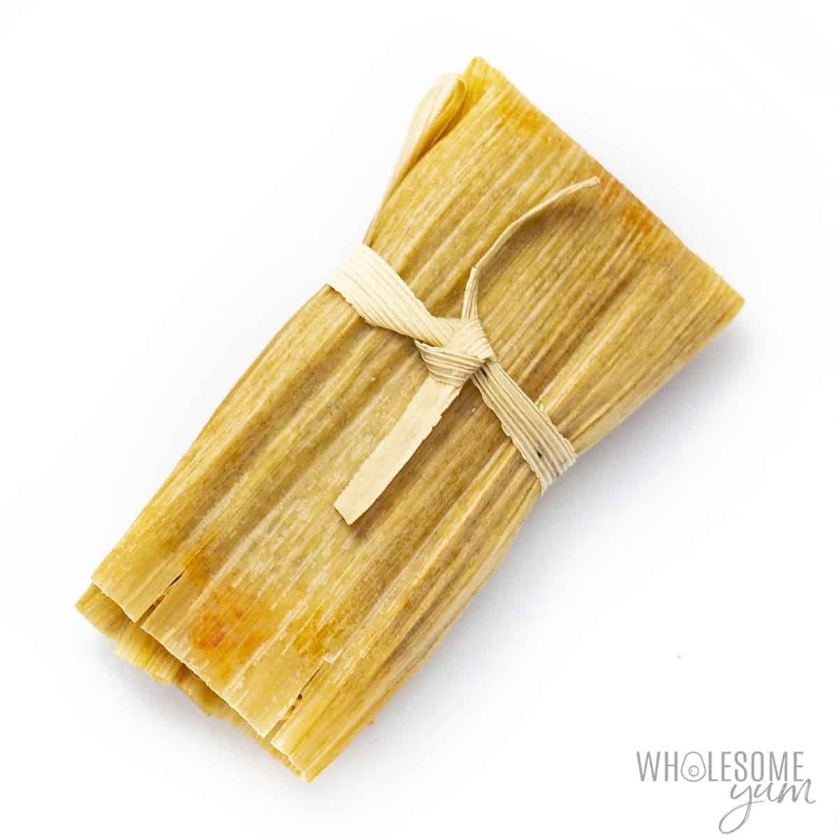Wrapped low carb tamale with tie.