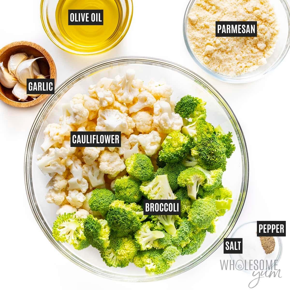 Broccoli and cauliflower recipe ingredients.