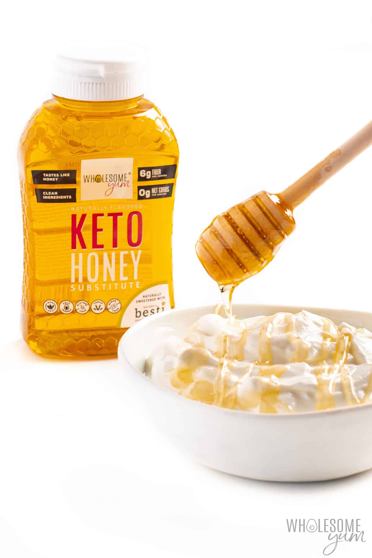 Sugar-free honey substitute drizzled over yogurt.