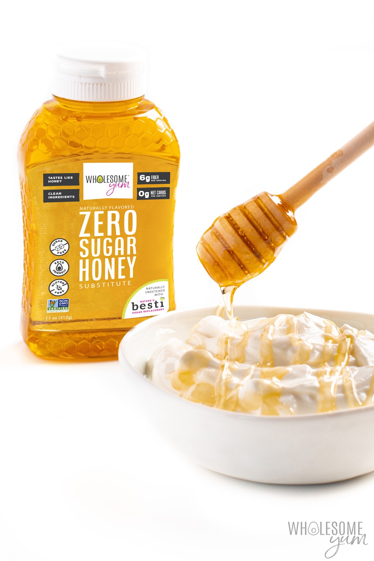 Zero sugar honey substitute drizzled over yogurt.