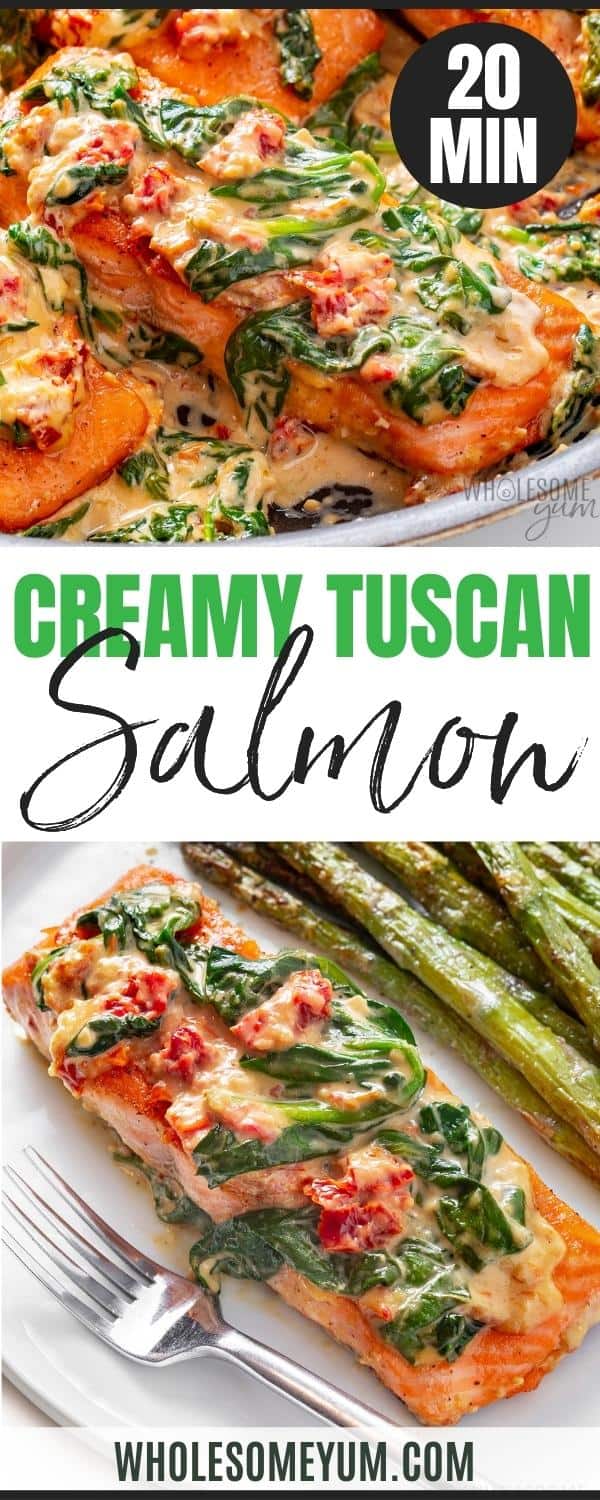 Creamy Tuscan salmon recipe pin.