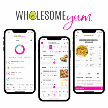 Wholesome Yum app displayed on phones.