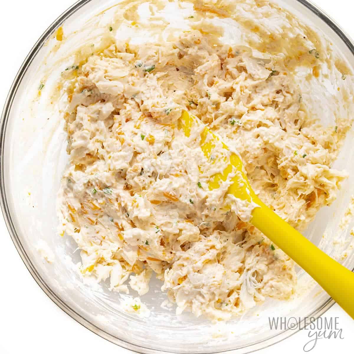 Crab dip mixture with lumb crab meat added.