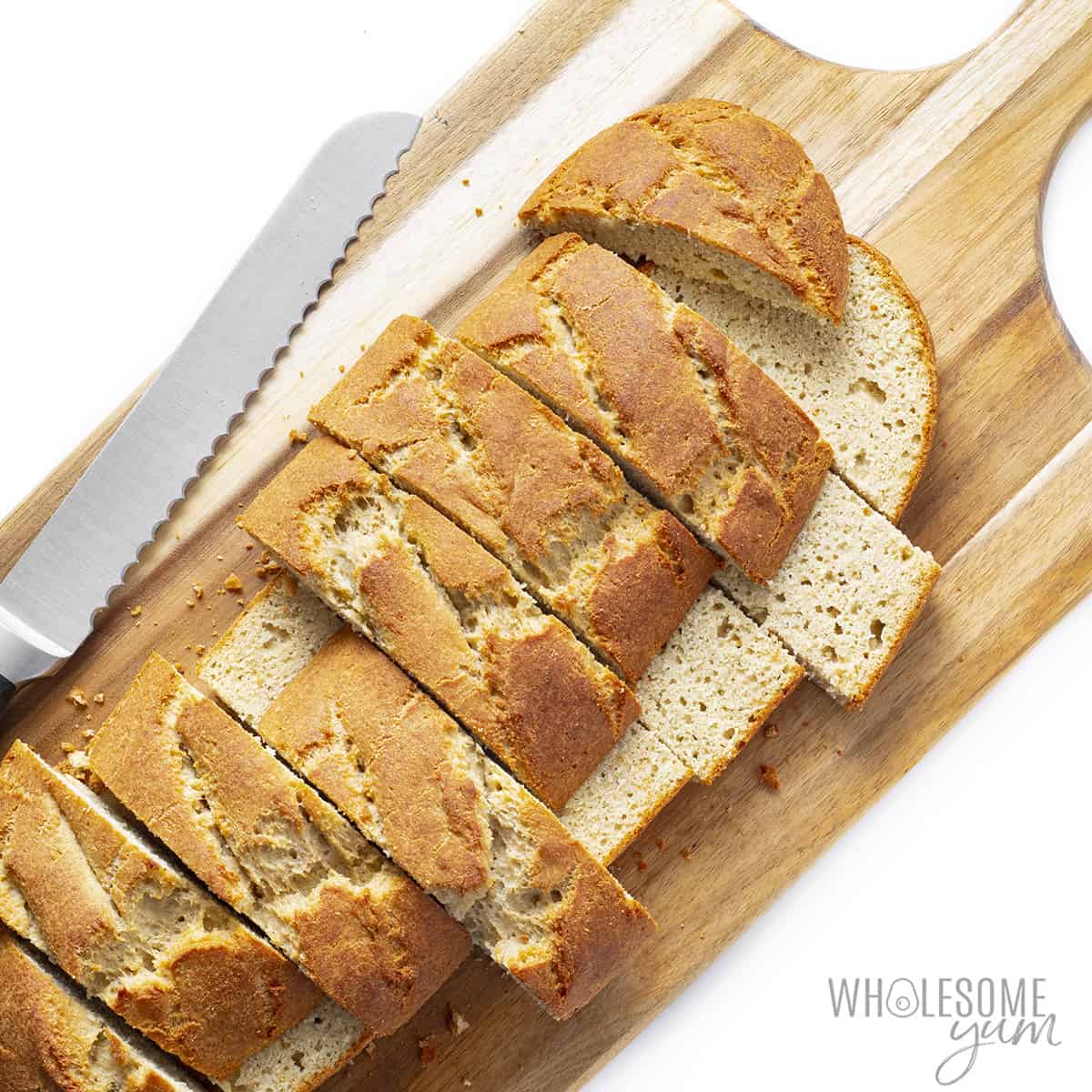 Sliced bread loaf on a cutting board.