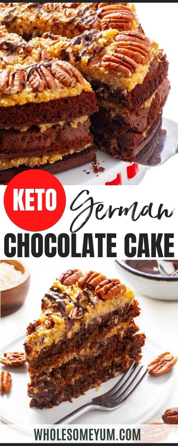 Keto German chocolate cake recipe pin.