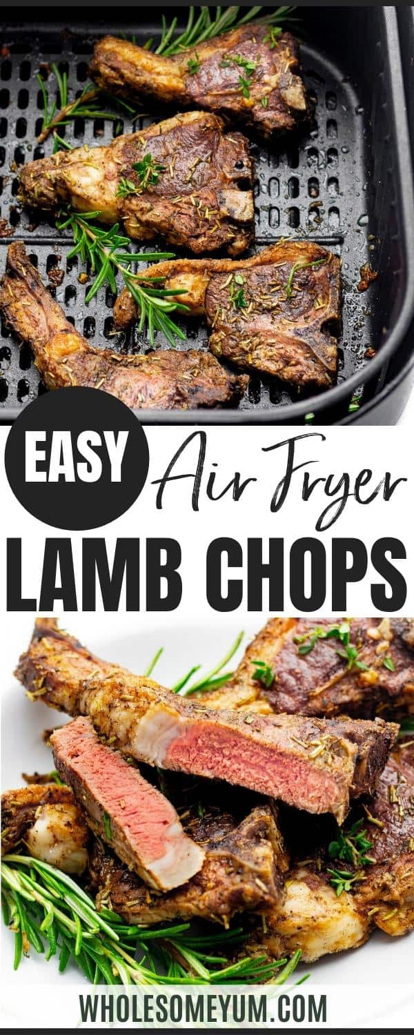 Air fryer lamb chops recipe pin.