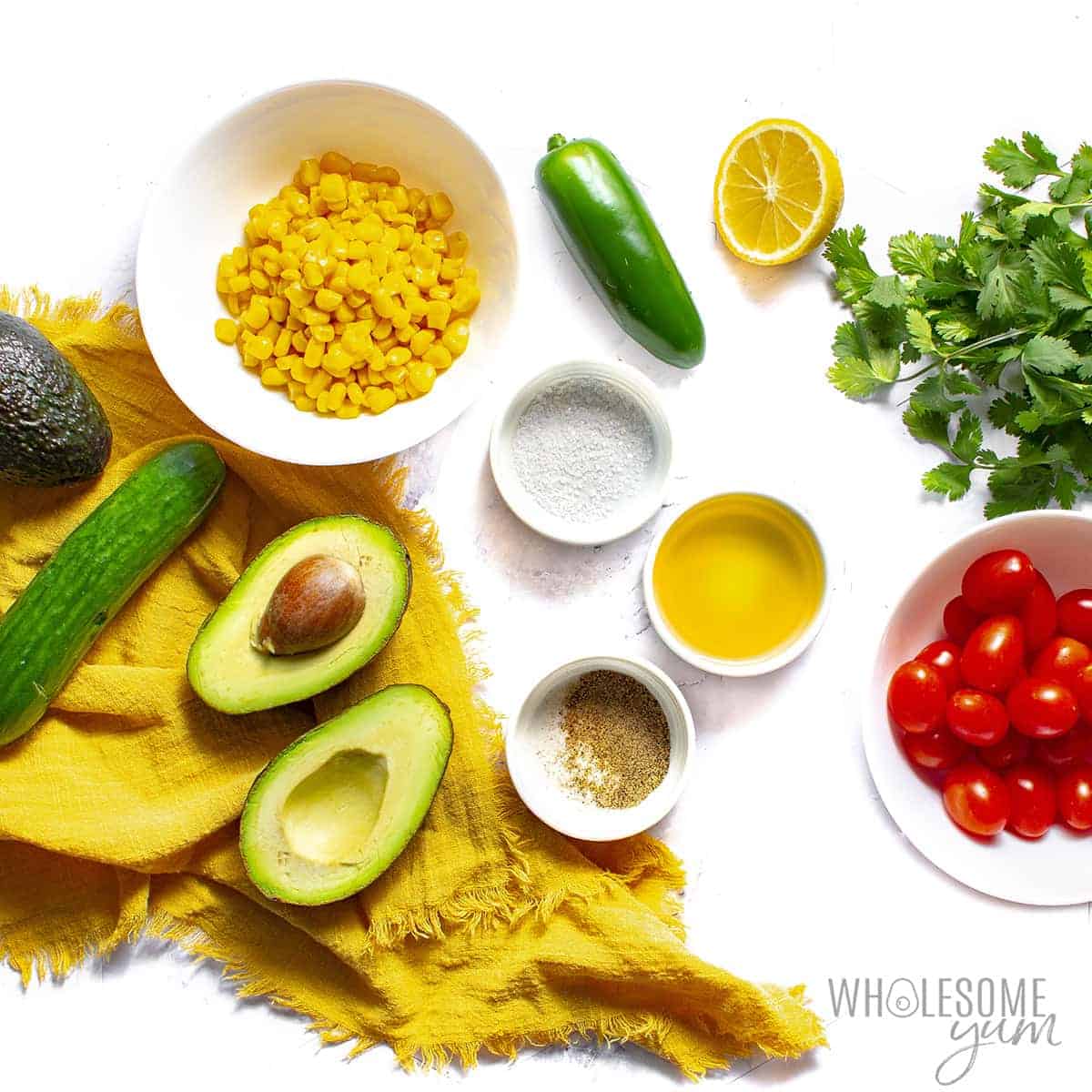 Avocado Corn Salad Ingredients in a Bowl.