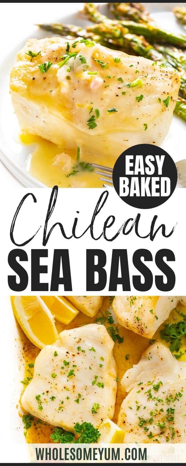 Baked Chilean sea bass recipe pin.