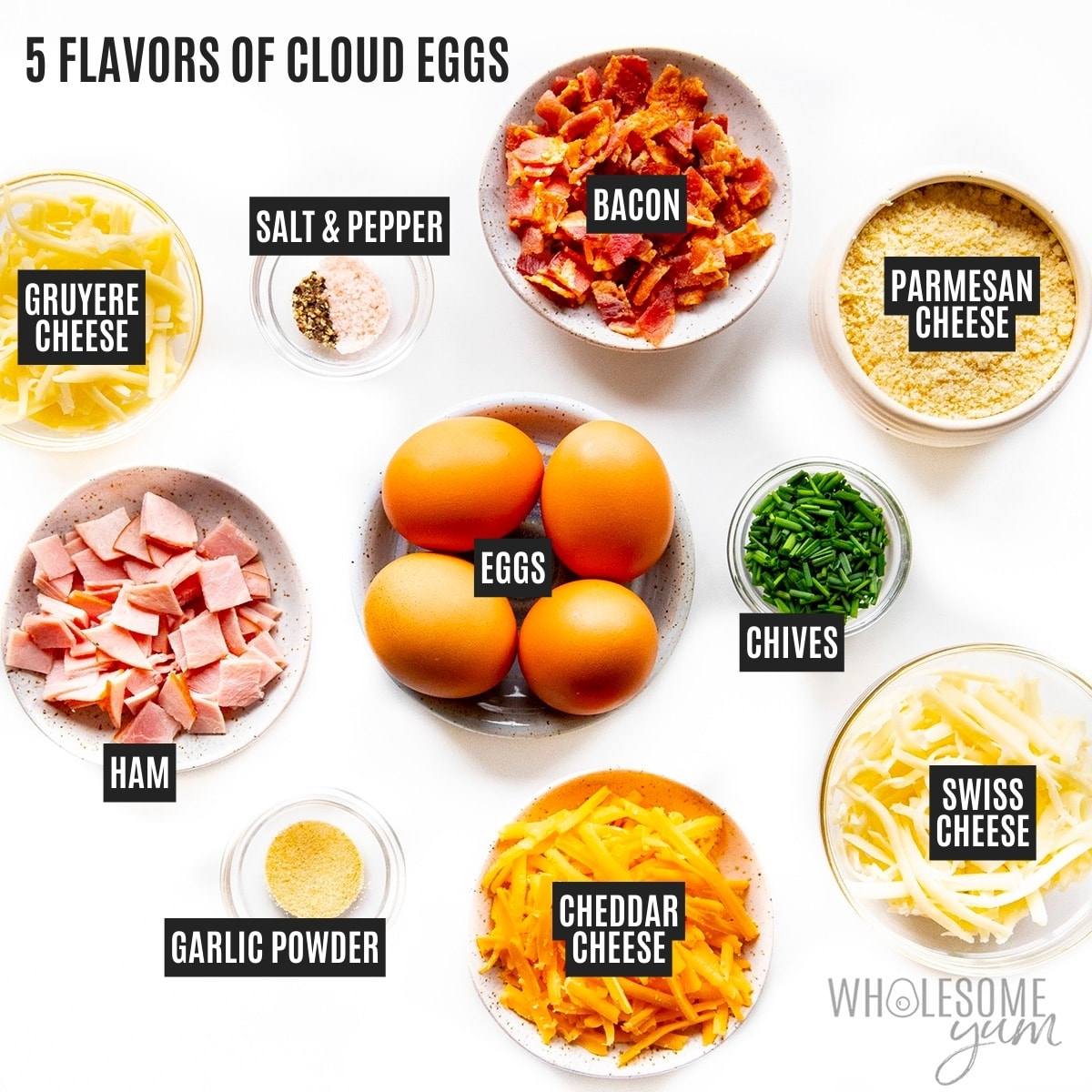 Cloud eggs ingredients for different flavors.