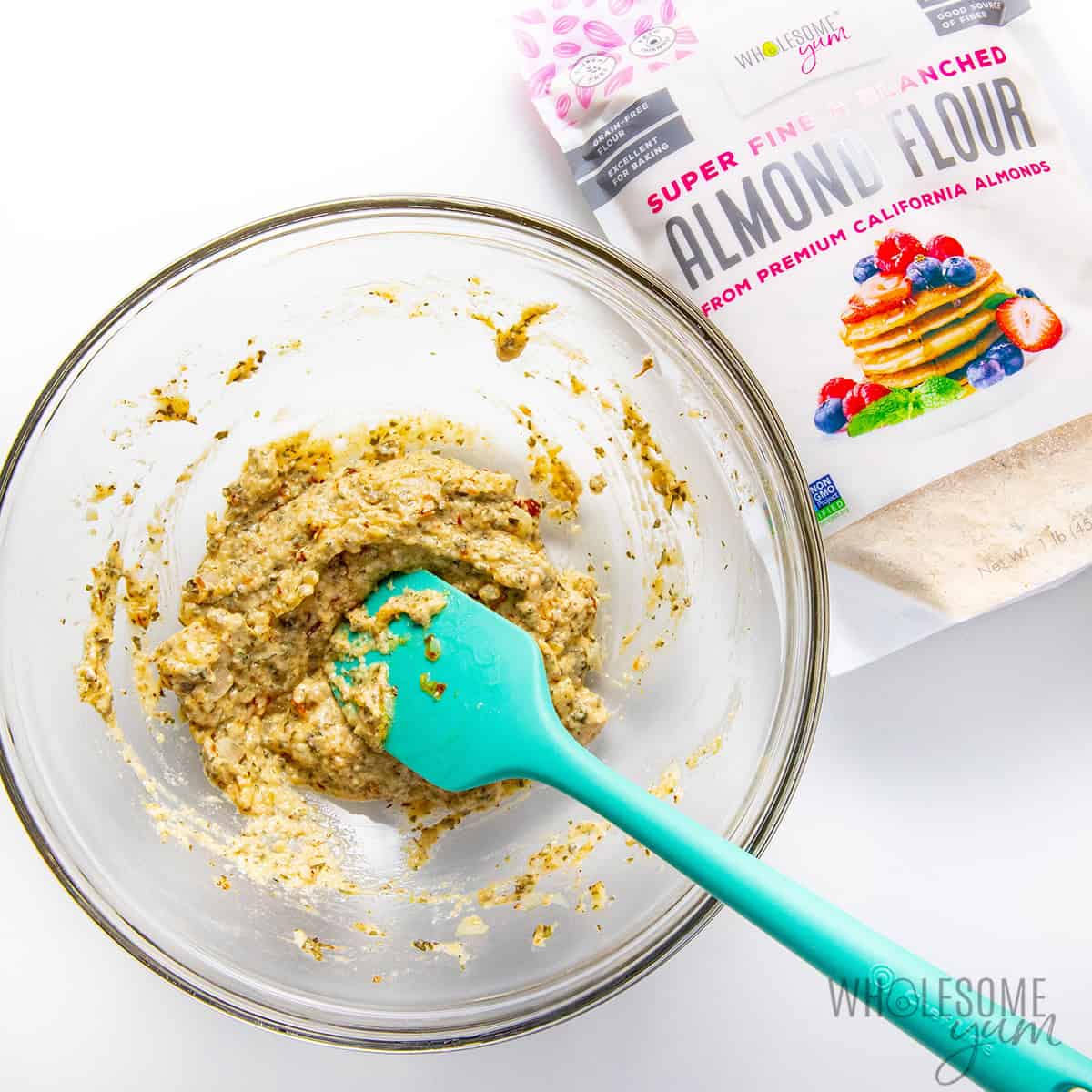 Crab cake base in a mixing bowl.