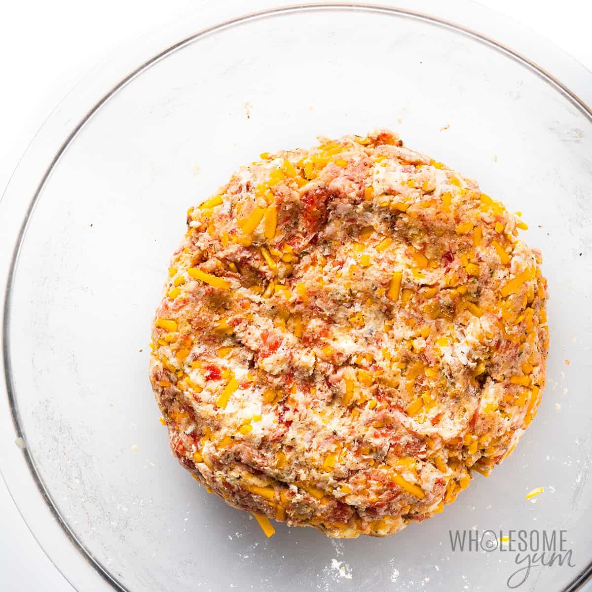 Sausage mixture combined in a bowl.