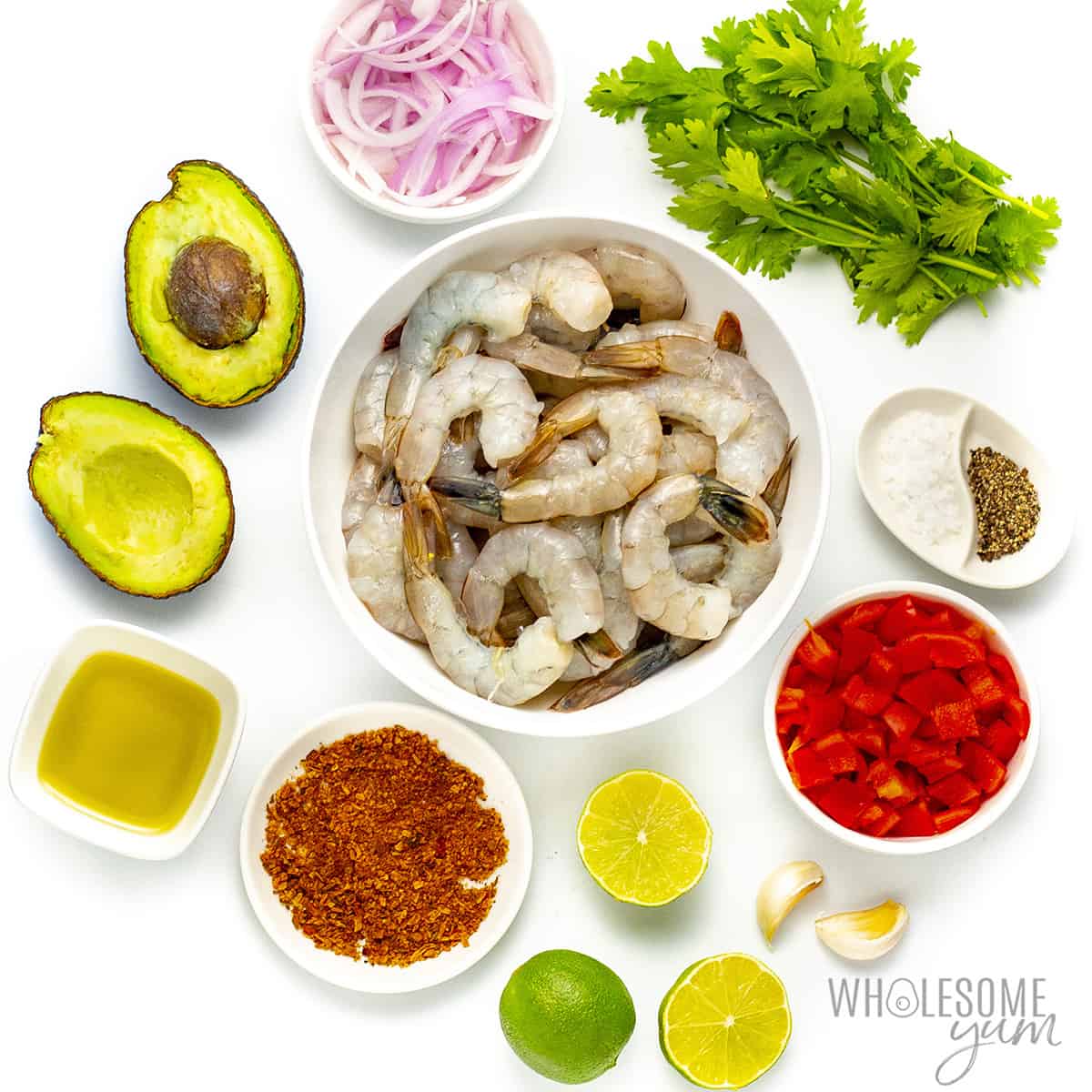 Avocado shrimp salad ingredients.