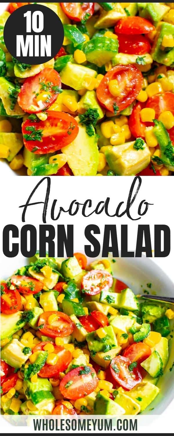 Avocado corn salad recipe pin.