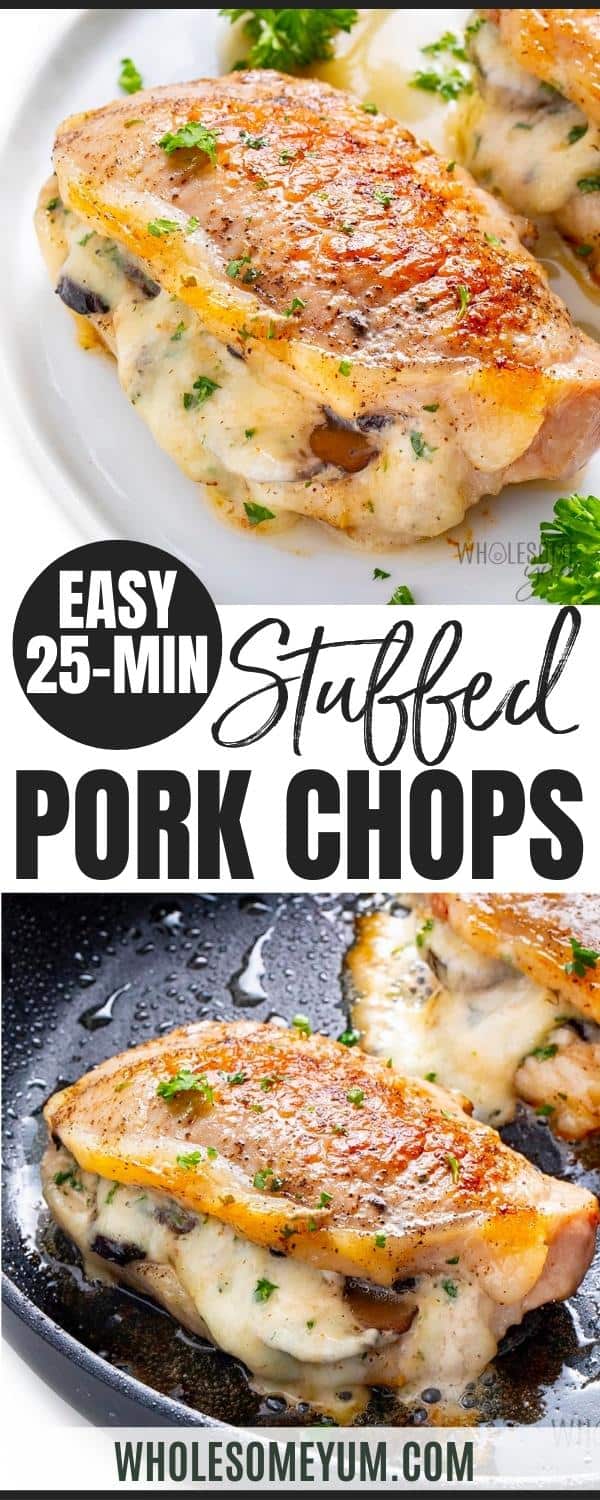 Stuffed pork chop recipe pin.