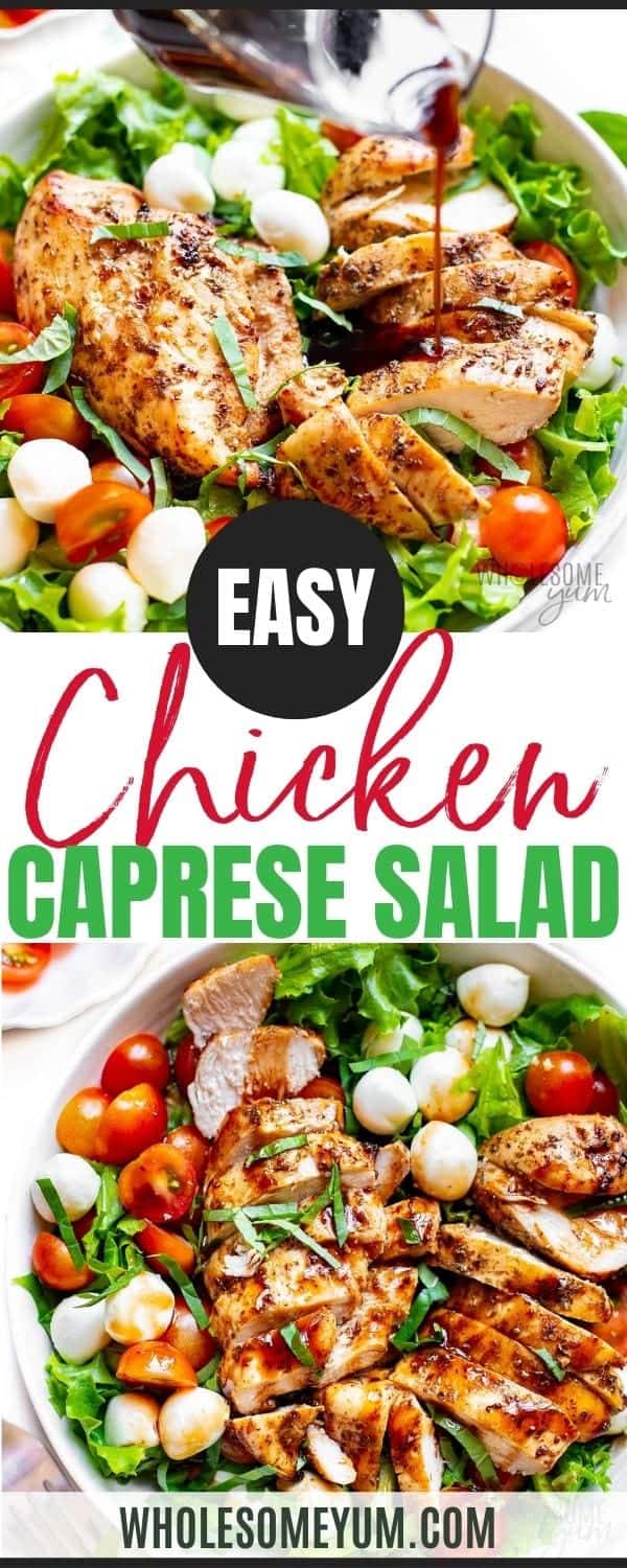 Chicken Caprese salad recipe pin.