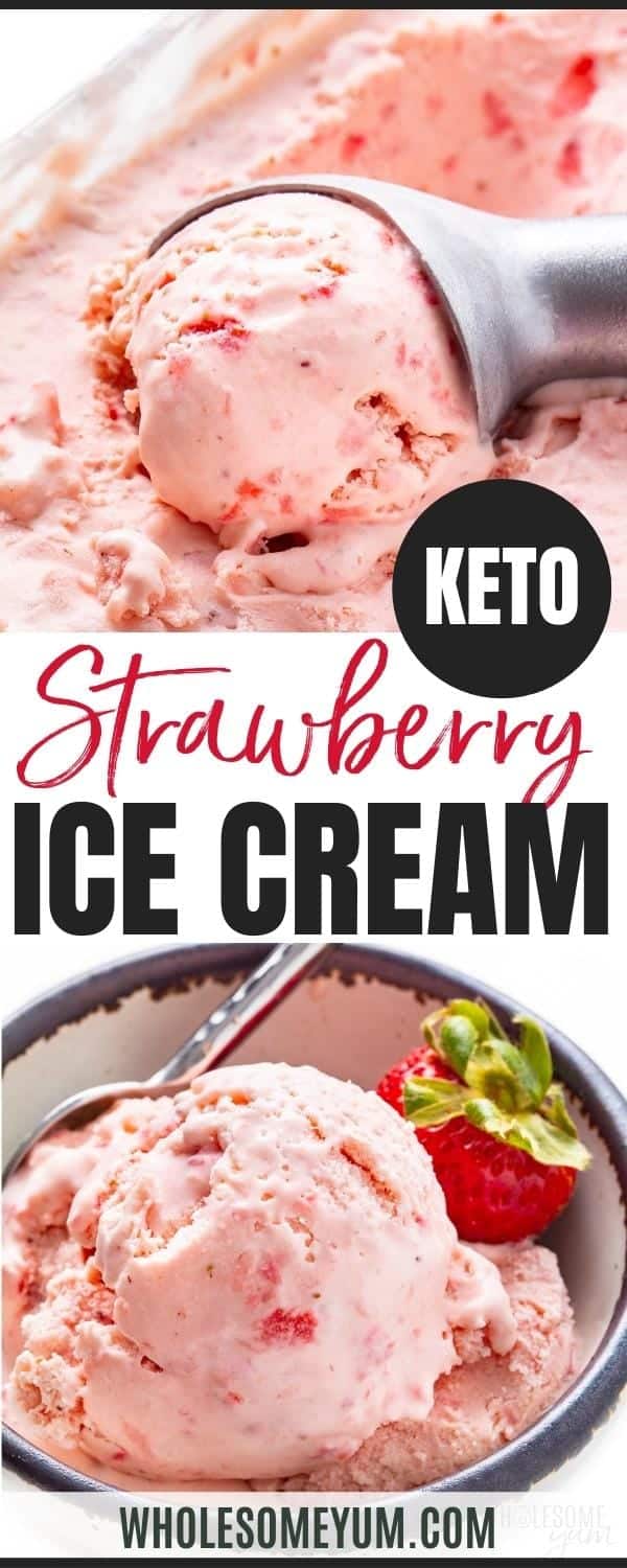 Keto Strawberry Ice Cream recipe pin.