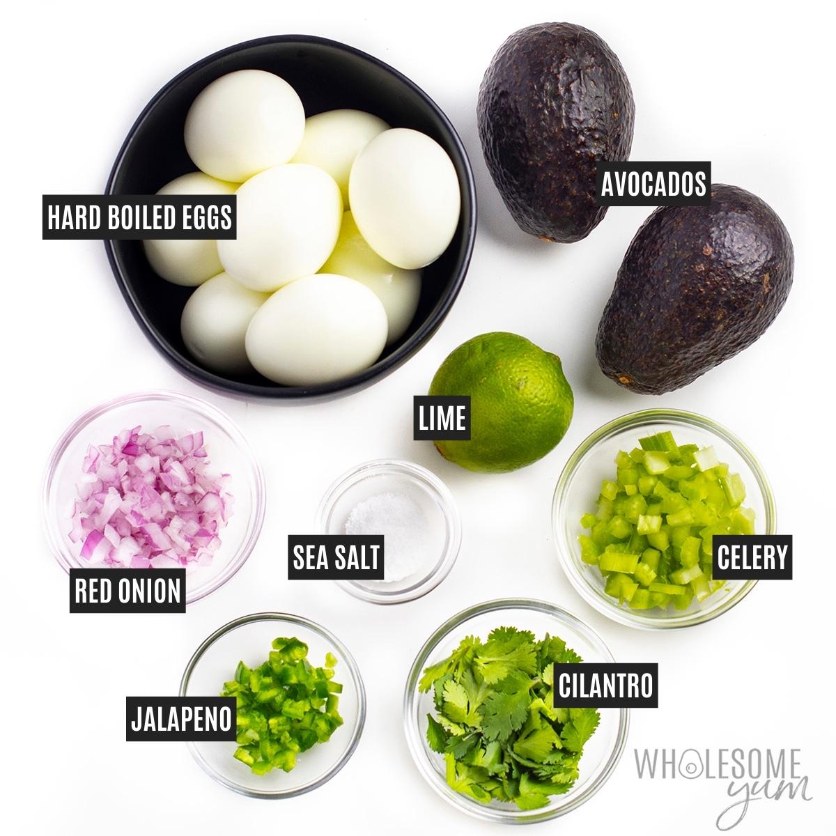 Ingredients for avocado egg salad.
