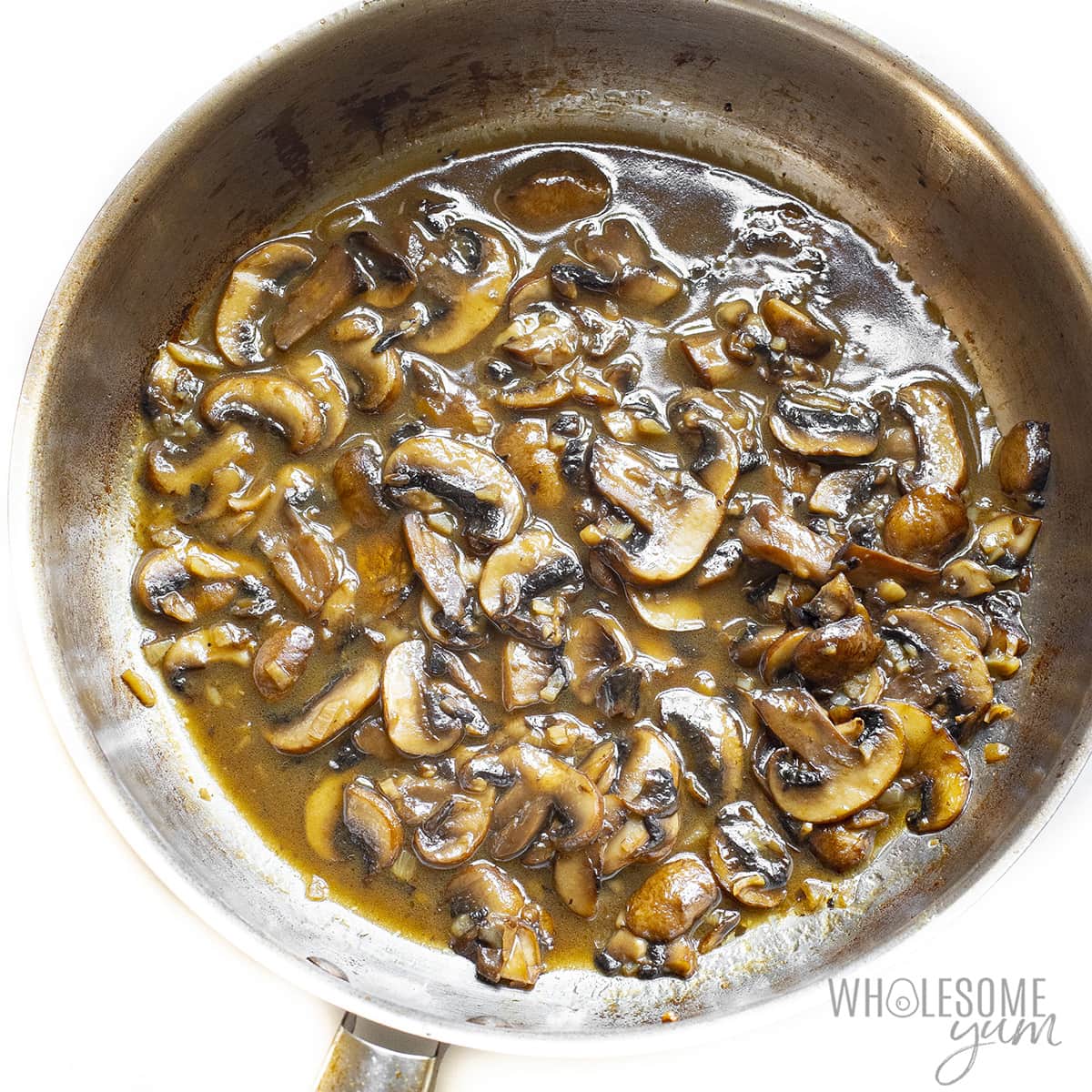 Mushrooms with broth and wine added.