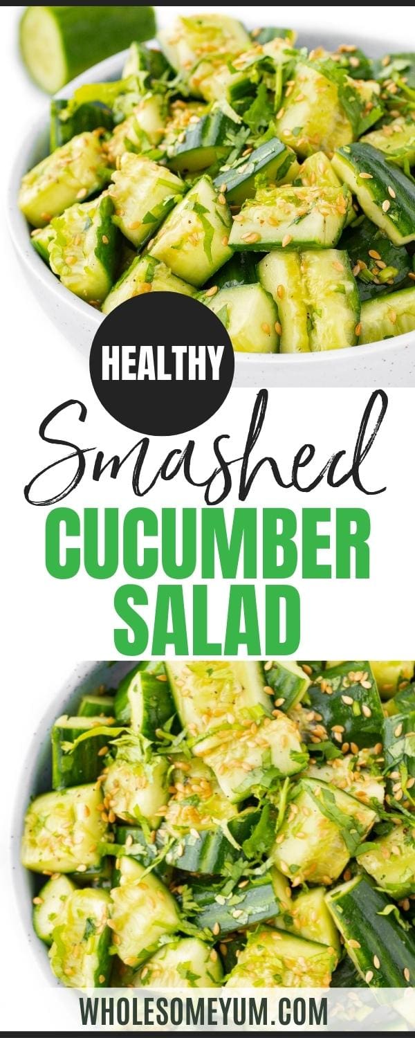 Smashed cucumber salad recipe pin.