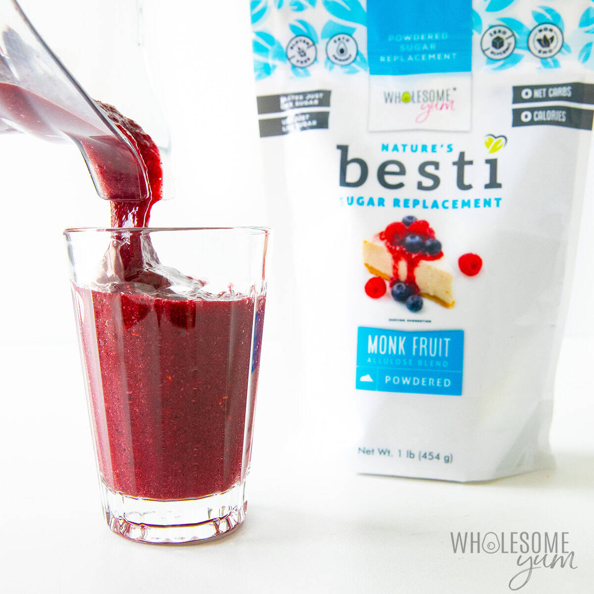 Pouring the slushy mixture into a glass.