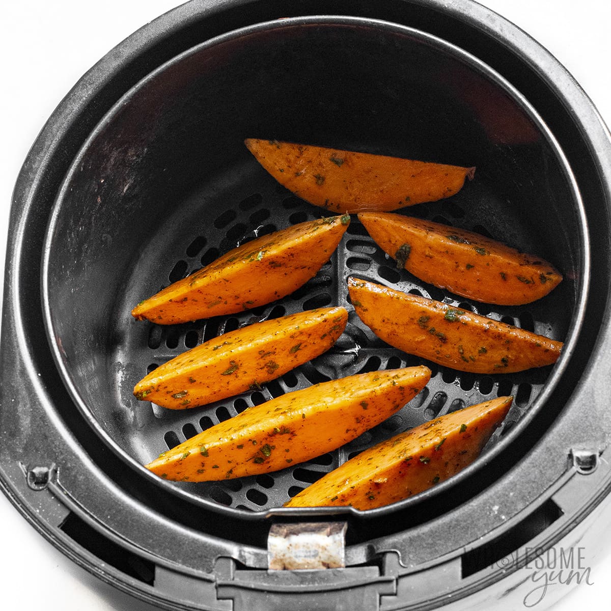 Sweet potatoes in the air fryer without overcrowding.