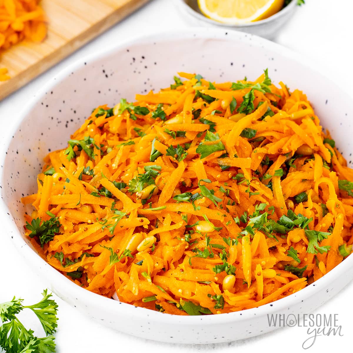 French carrot salad recipe in a bowl.