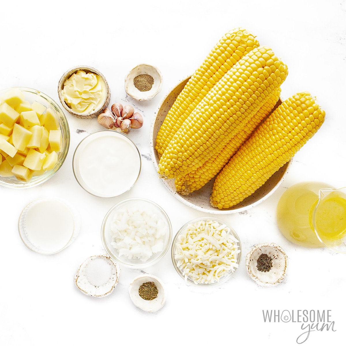 Corn chowder ingredients.