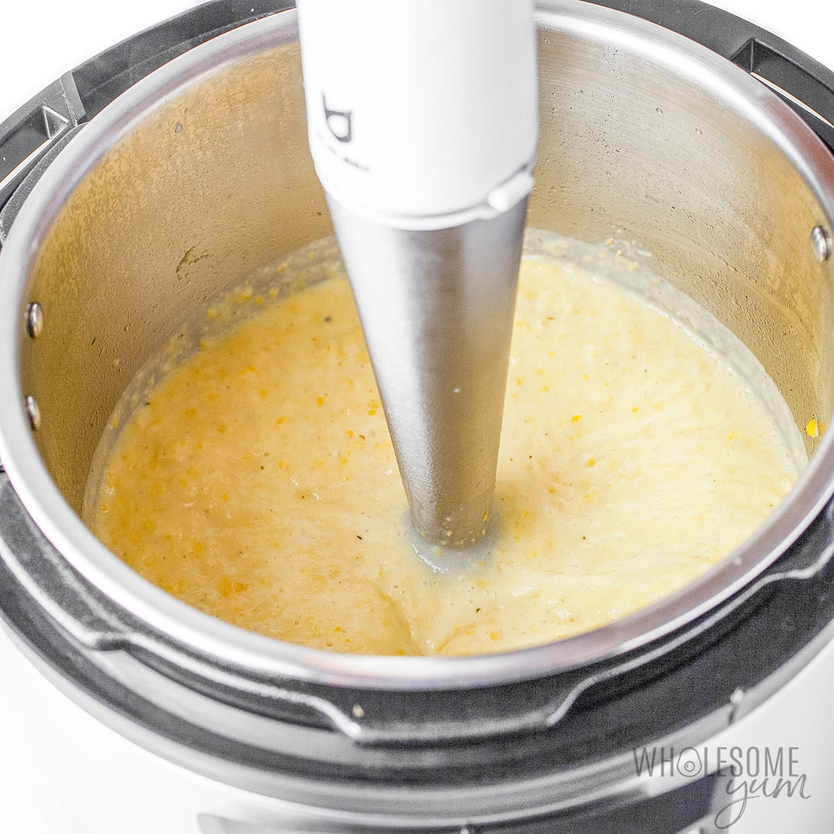 Pureed corn chowder in the Instant Pot.