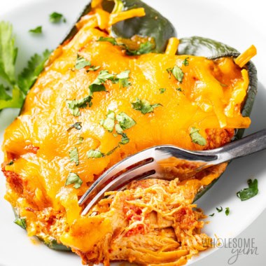 Stuffed poblano pepper close up.