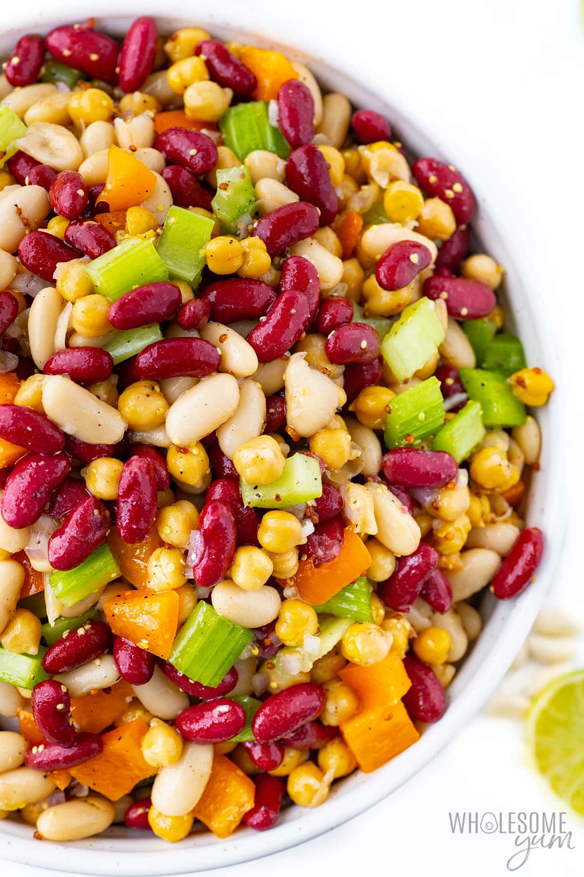 Bean salad recipe dished into a bowl.