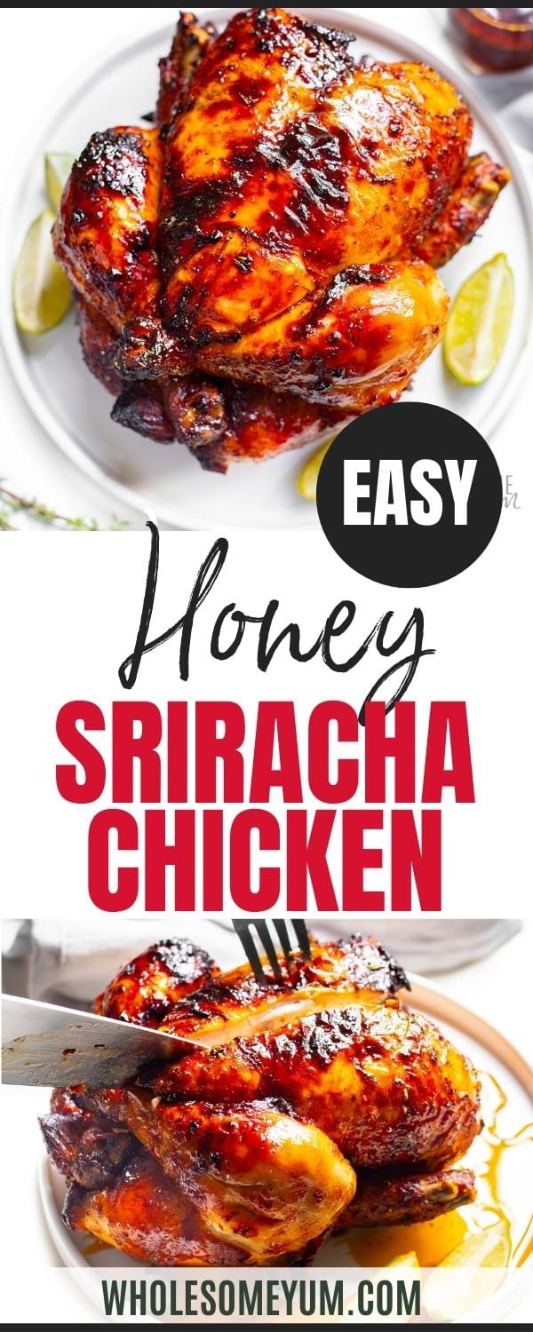 Honey Sriracha Chicken recipe pin.