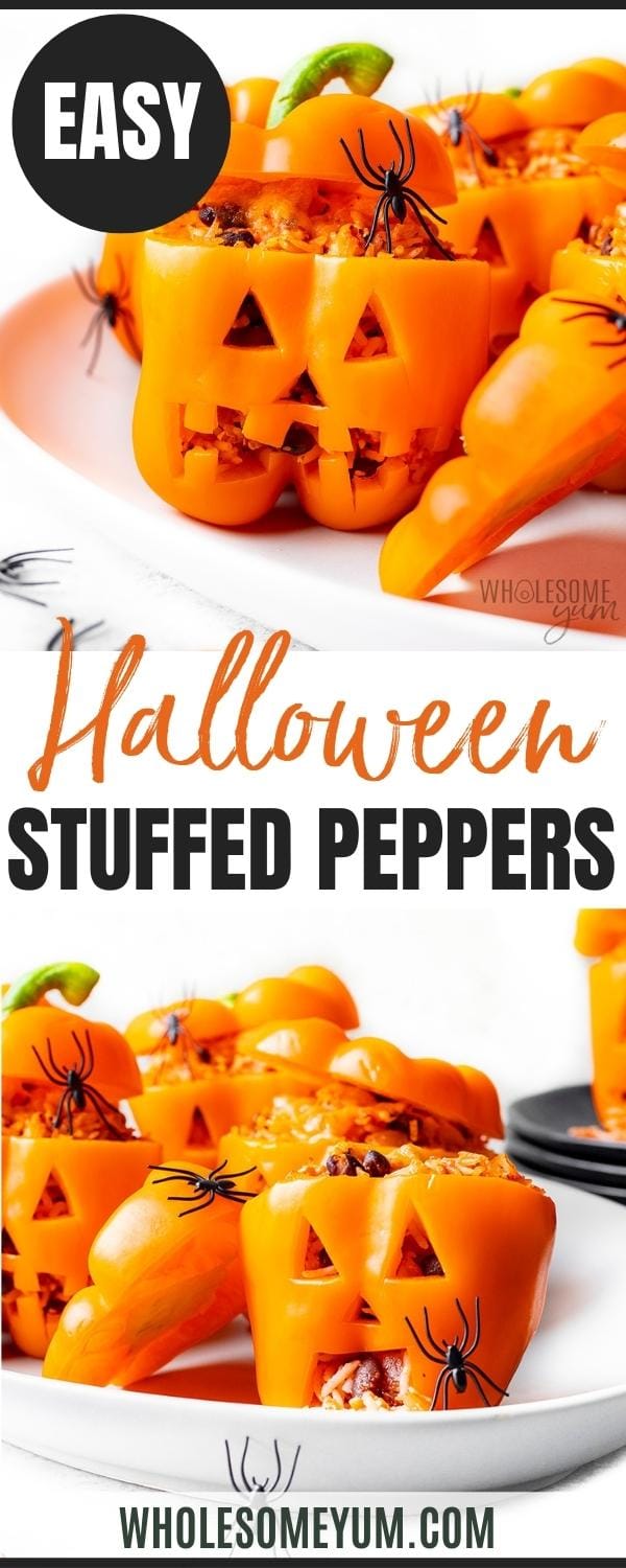 Halloween stuffed peppers recipe pin.
