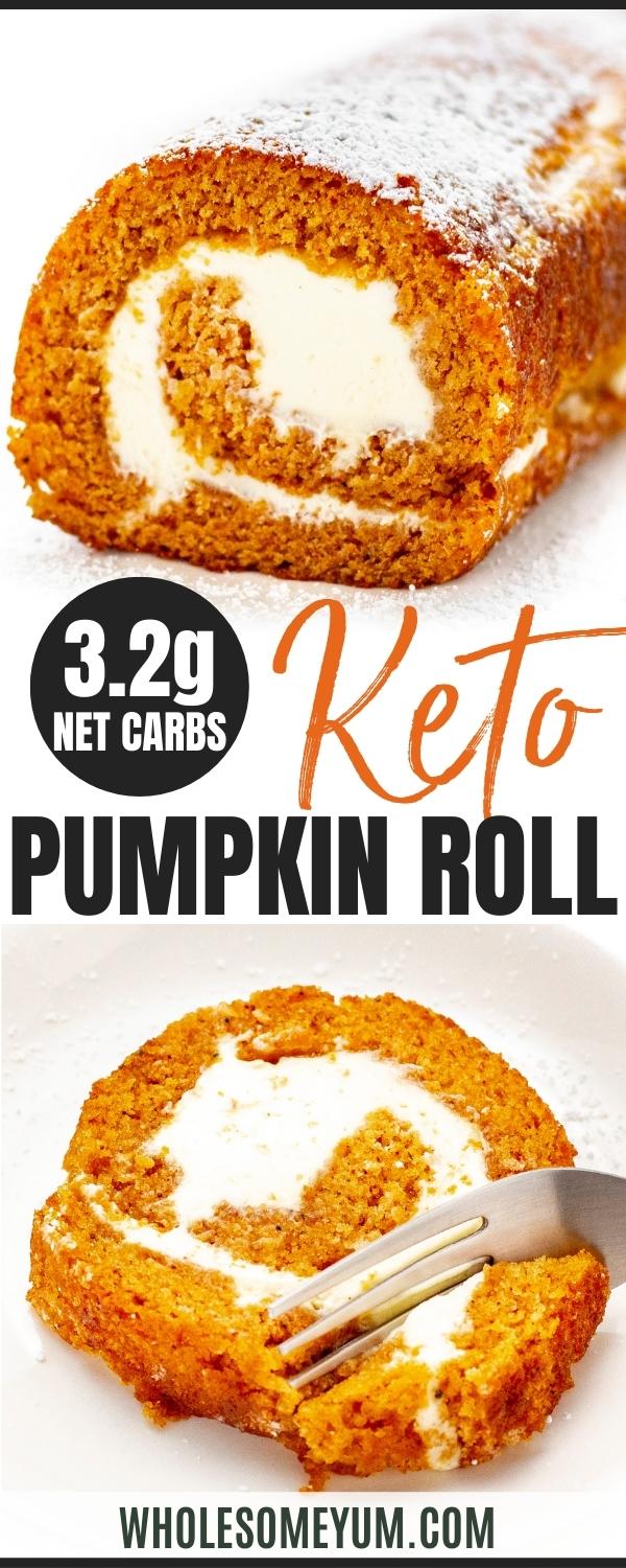 Keto pumpkin roll recipe pin.