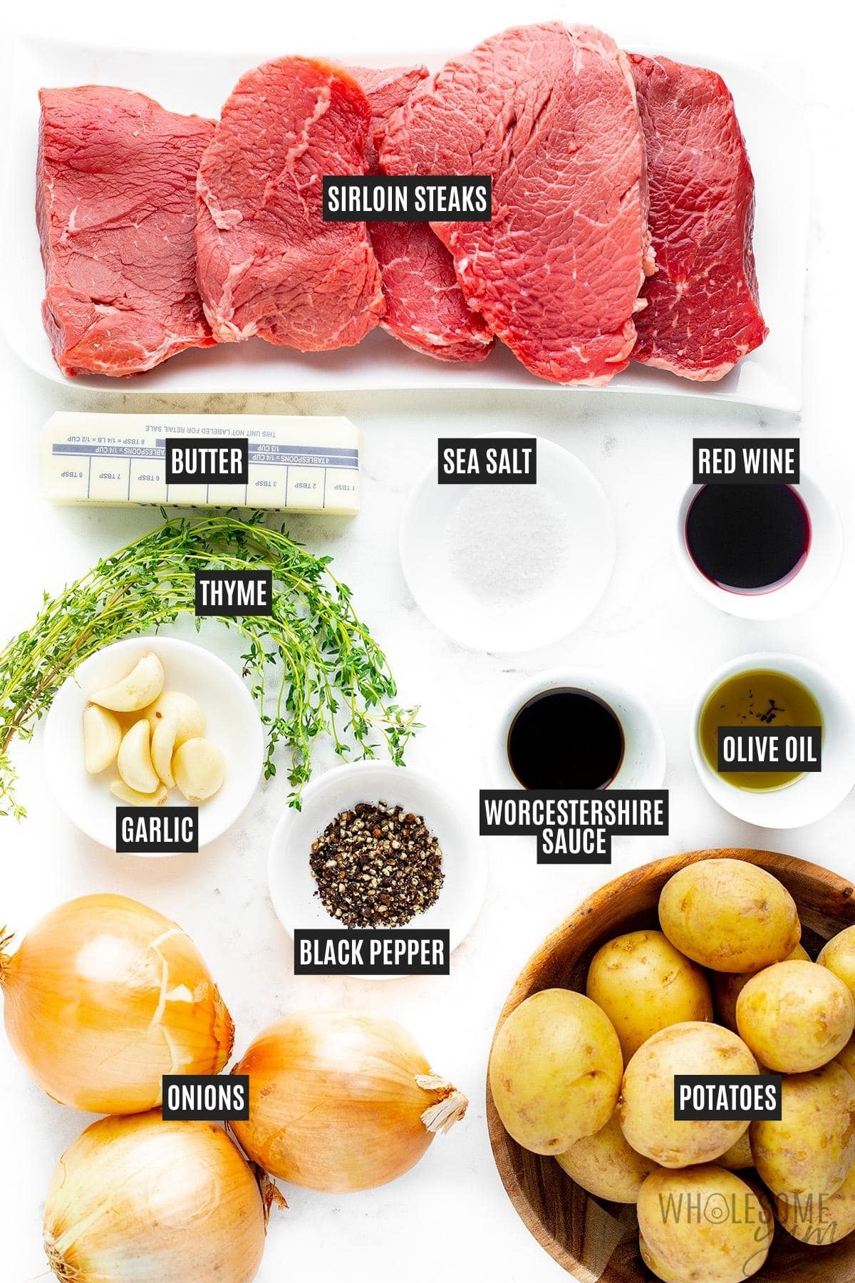 Steak and potatoes recipe ingredients.
