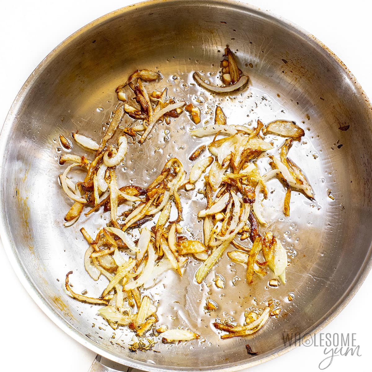 Sauteed onions and garlic in a saute pan.