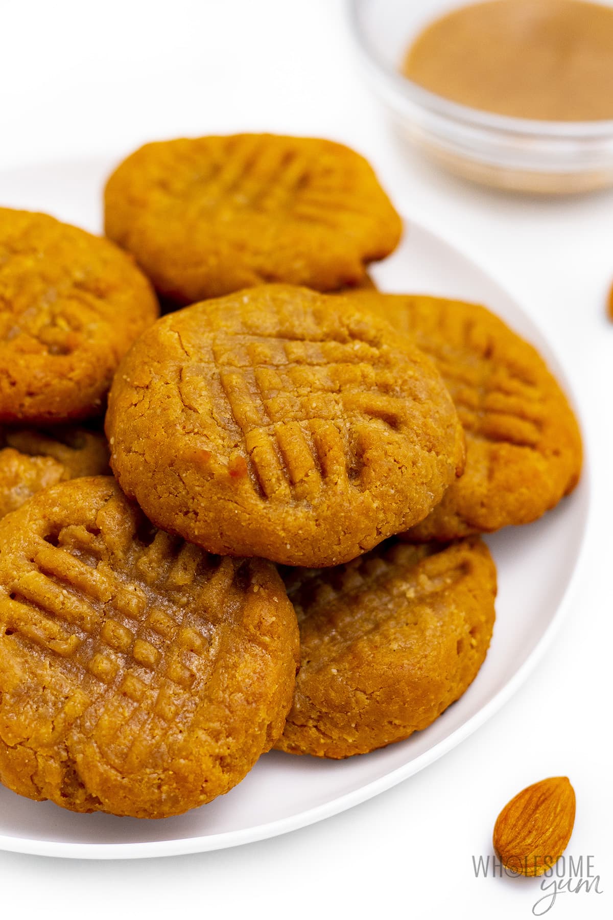 Complete the Almond Butter Cookies recipe on a plate.