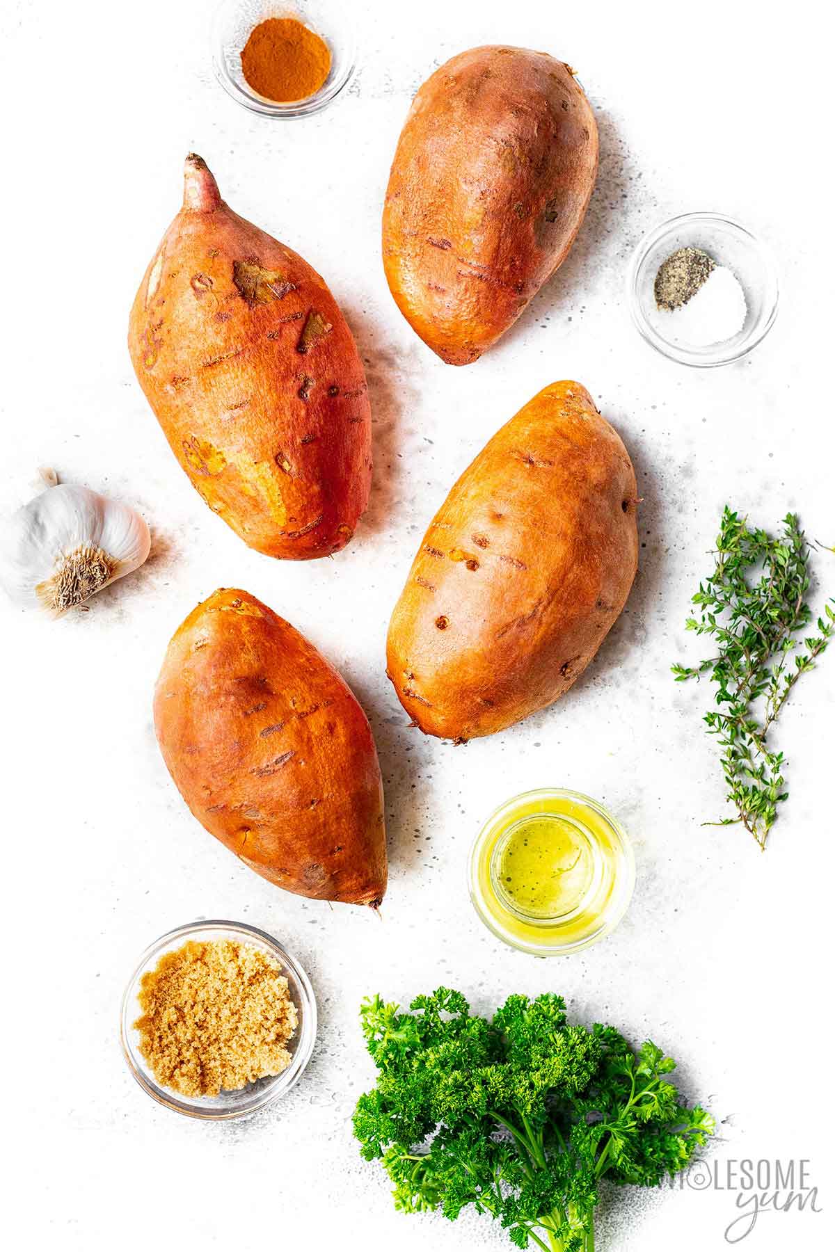 Ingredients for roasting sweet potatoes.