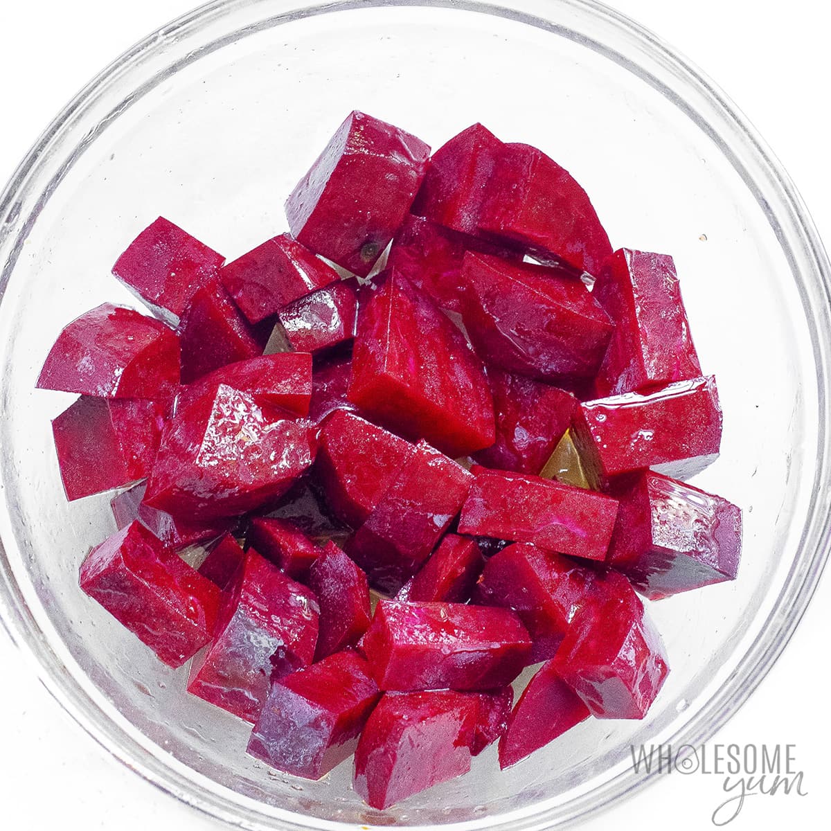 Seasoned beets in a bowl.