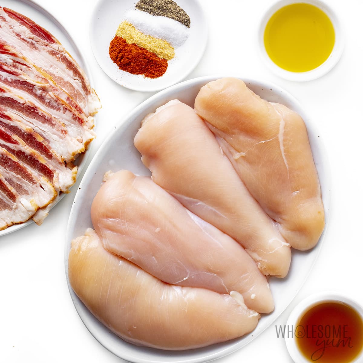 Ingredients for bacon wrapped chicken breast recipe. 