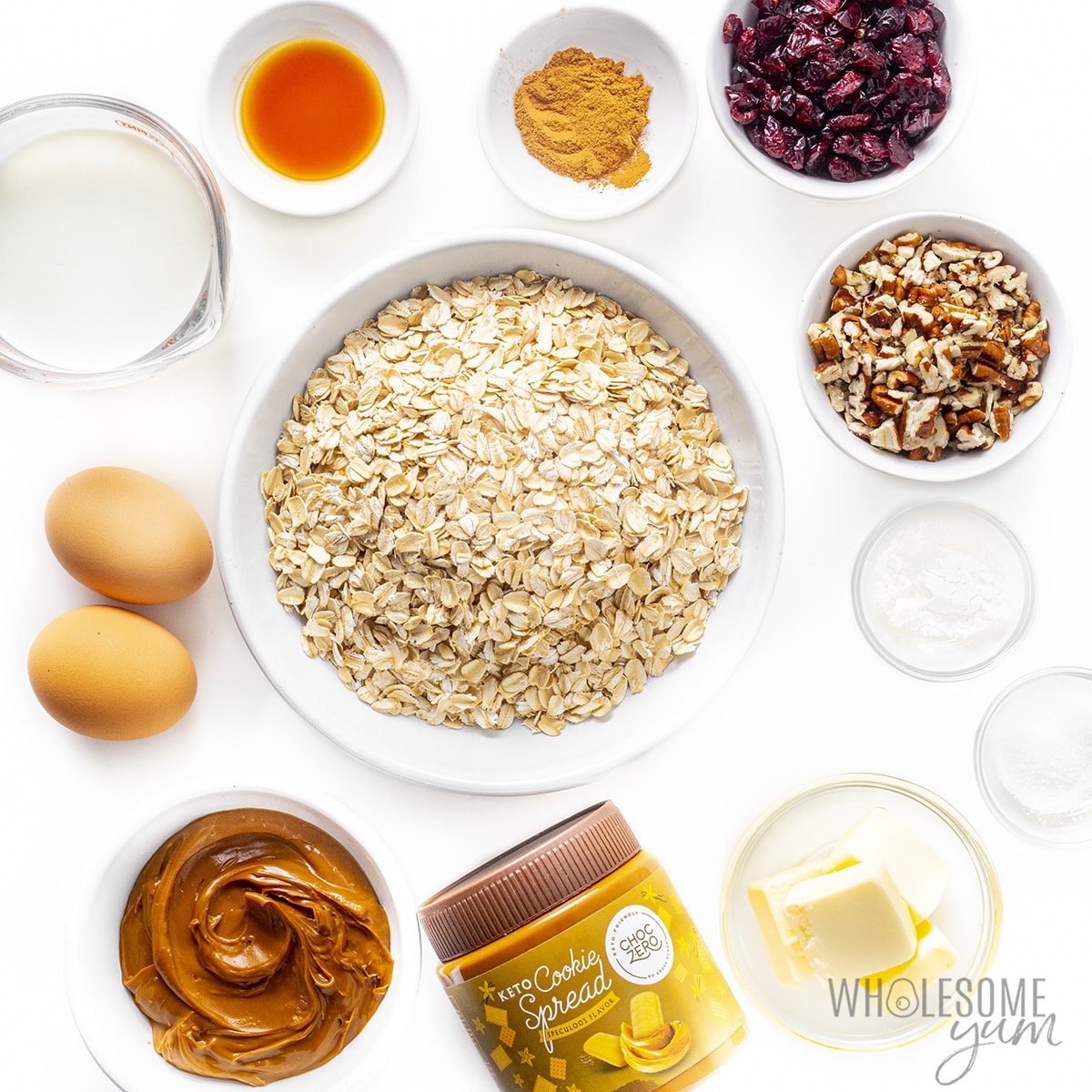 Baked oatmeal ingredients in bowls.